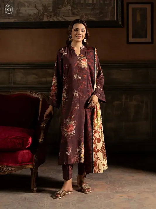 POPINN 3 Piece Unstitched Digital Printed Linen Bana Dora Suit