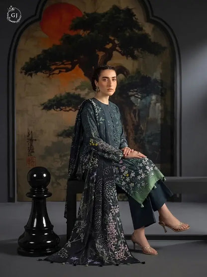 KISSA 3-Piece Unstitched Digital Printed Linen Suit | Fall-Winter Collection