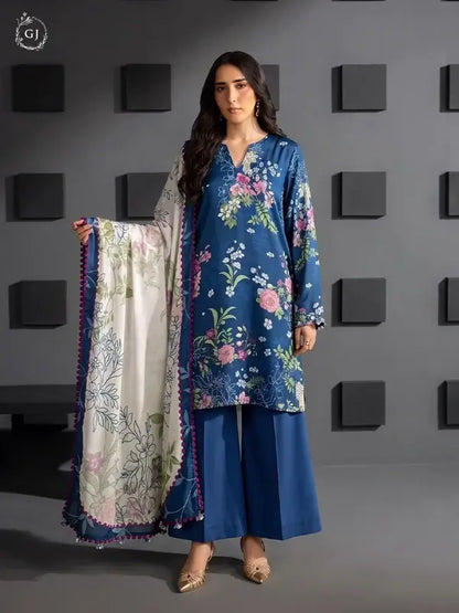 KISSA 3-Piece Unstitched Digital Printed Linen Suit | Fall-Winter Collection