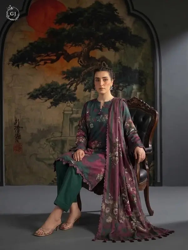 KISSA 3-Piece Unstitched Digital Printed Linen Suit | Fall-Winter Collection