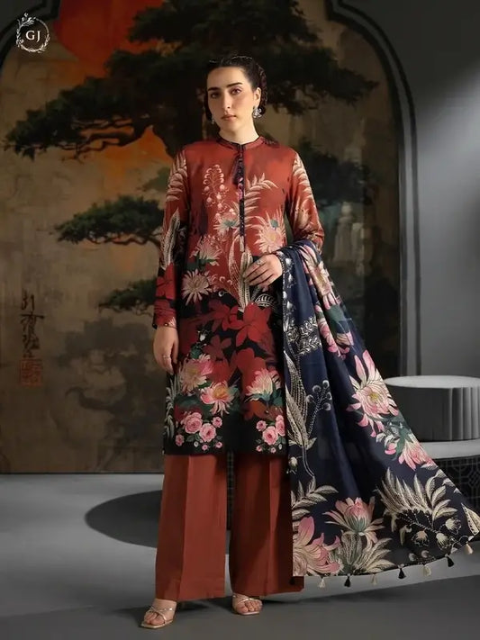 KISSA 3-Piece Unstitched Digital Printed Linen Suit | Fall-Winter Collection