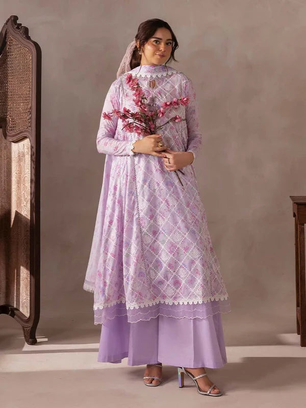 FLORE 3 Piece Unstitched Embroidered Lawn Suit | Digital Printed Lawn
