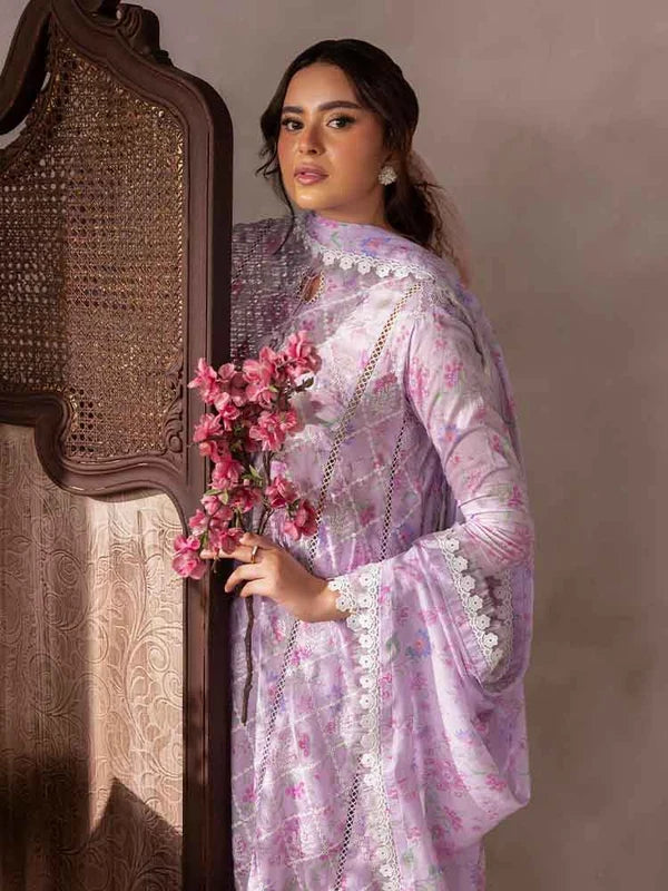 FLORE 3 Piece Unstitched Embroidered Lawn Suit | Digital Printed Lawn