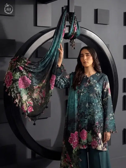 KISSA 3-Piece Unstitched Digital Printed Linen Suit | Fall-Winter Collection