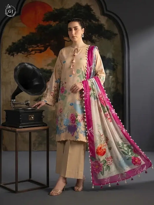 KISSA 3-Piece Unstitched Digital Printed Linen Suit | Fall-Winter Collection