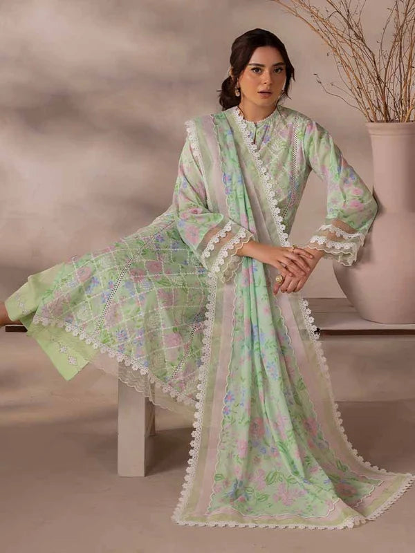 FLORE 3 Piece Unstitched Embroidered Lawn Suit | Digital Printed Lawn