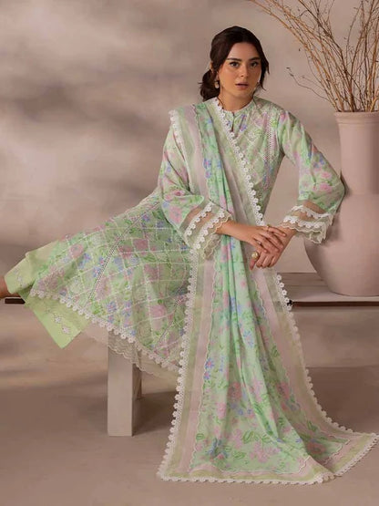 FLORE 3 Piece Unstitched Embroidered Lawn Suit | Digital Printed Lawn