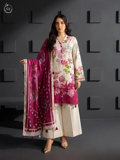 KISSA 3-Piece Unstitched Digital Printed Linen Suit | Fall-Winter Collection