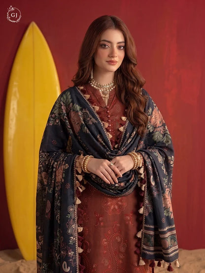 POPINN 3-Piece Unstitched Digital Printed Linen Suit | Fall-Winter Collection