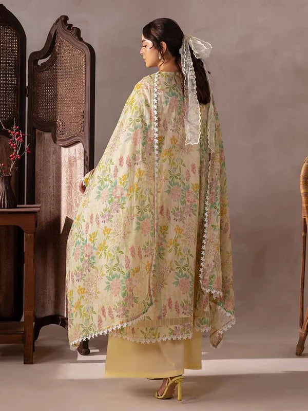 FLORE 3 Piece Unstitched Embroidered Lawn Suit | Digital Printed Lawn