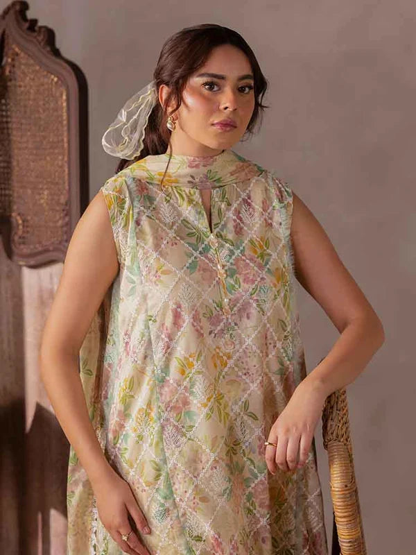 FLORE 3 Piece Unstitched Embroidered Lawn Suit | Digital Printed Lawn